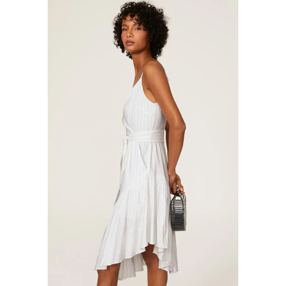 Marissa‎ Webb Womens Asymmetrical Hem Stripe Surplice Midi Dress 8 - Picture 2 of 6